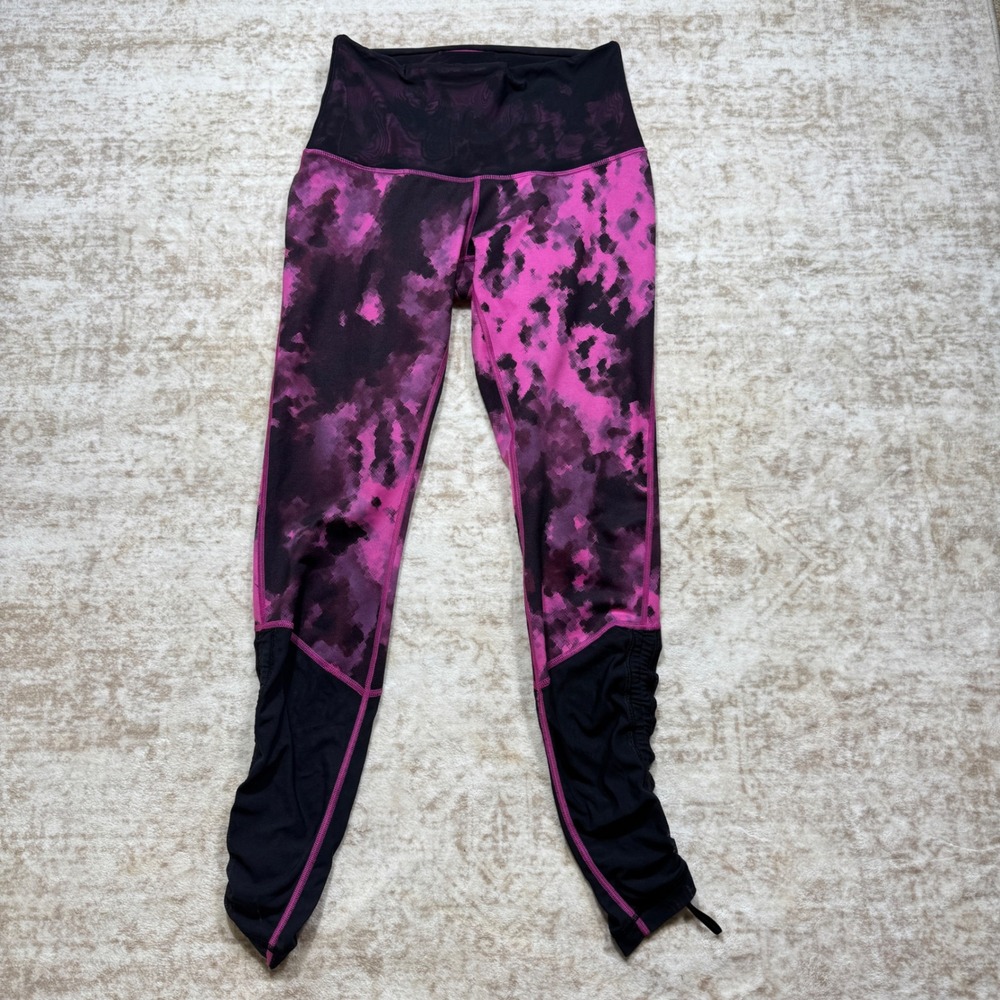 Lululemon Leggings Womens 10 Pink Purple Pixelated Ruched Mesh Excellent Yoga